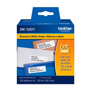 Cinta Brother DK-1201 29mm x 90.3mm (1.1″ x 3.5″) Negro Sobre Blanco  400 Etiquetas