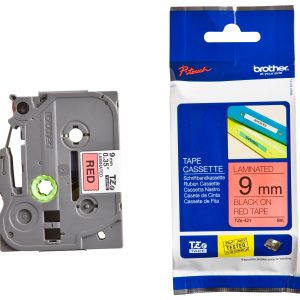 Cinta Brother TZE-421 Negro sobre Rojo 9mm (3/8″) x 8 mts